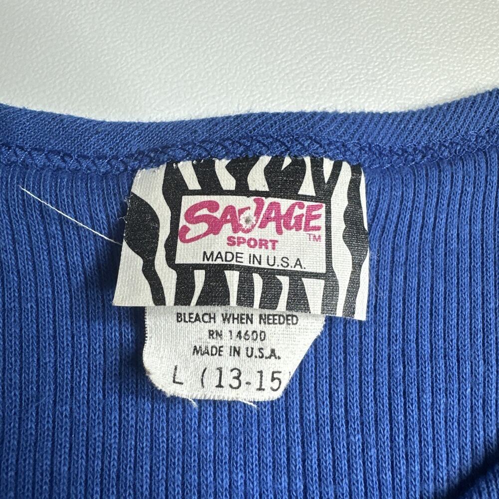 VTG Savage Sport Blue Ribbed Racerback Athletic Tank Top Large USA Made 90's - Picture 6 of 8
